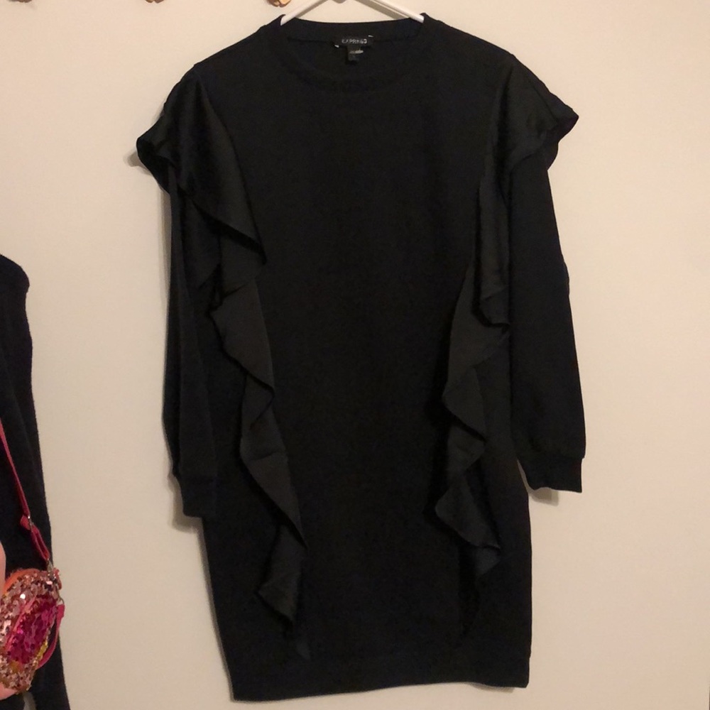 SOLD Black Ruffle Detail Sweatshirt Dress - Picture 4 of 4